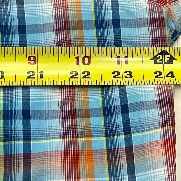 MARMOT Shirt Men's Button Down Plaid Short Sleeve L Blue Orange - Picture 9 of 11